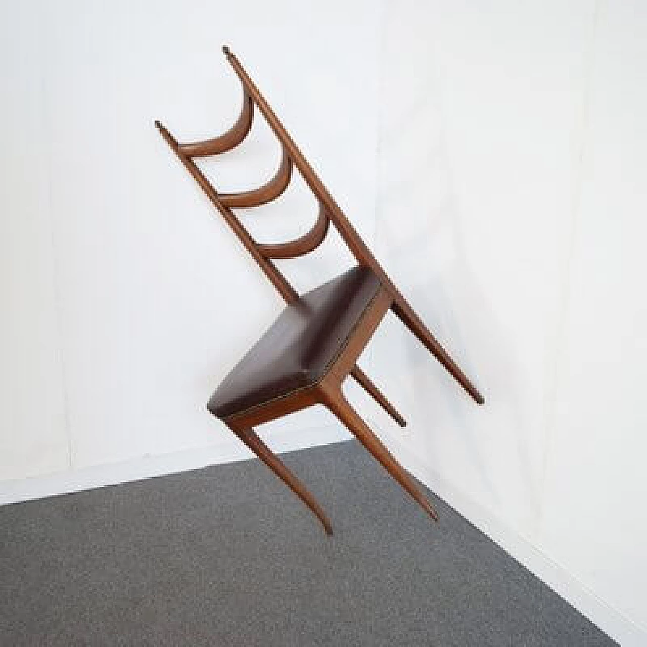6 Chairs in wood and leather by Osvaldo Borsani, 1950s 8
