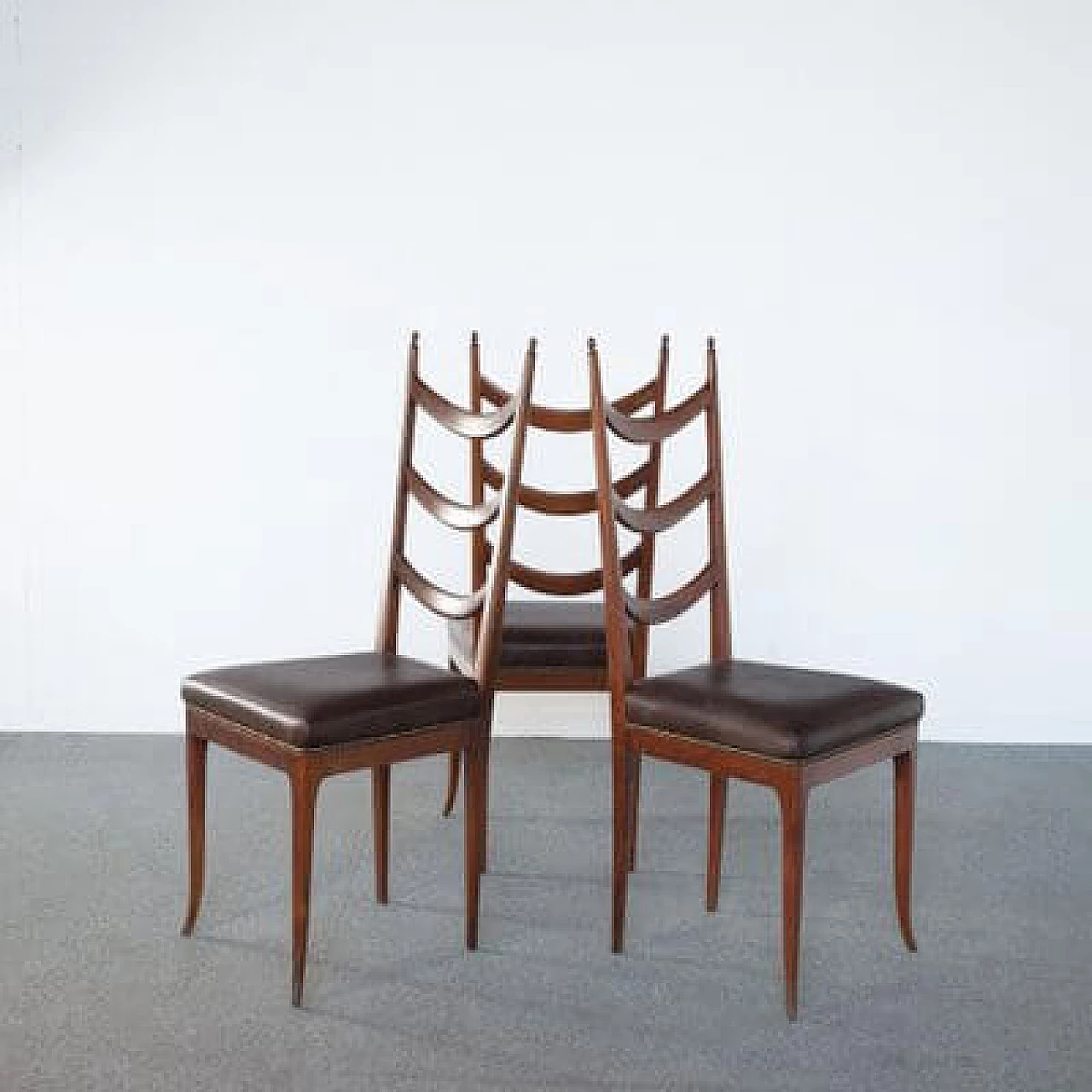 6 Chairs in wood and leather by Osvaldo Borsani, 1950s 10