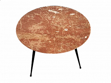 Tavolino con piano tondo in marmo rosso, anni '50