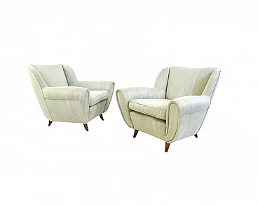 Pair of light green armchairs with wooden frame, 1950s