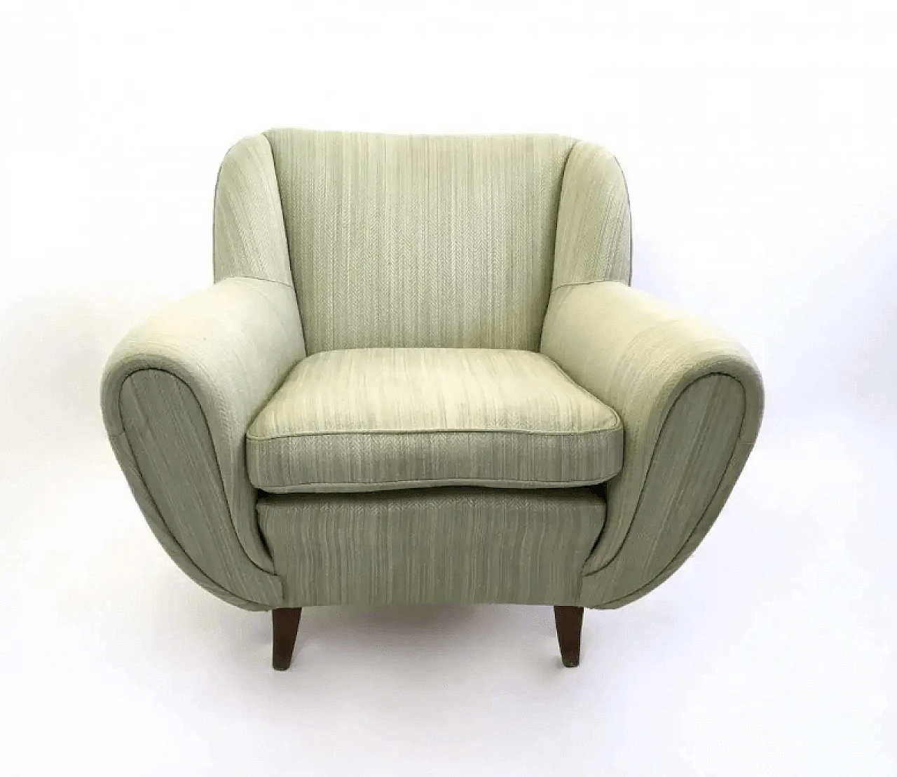 Pair of light green armchairs with wooden frame, 1950s 3