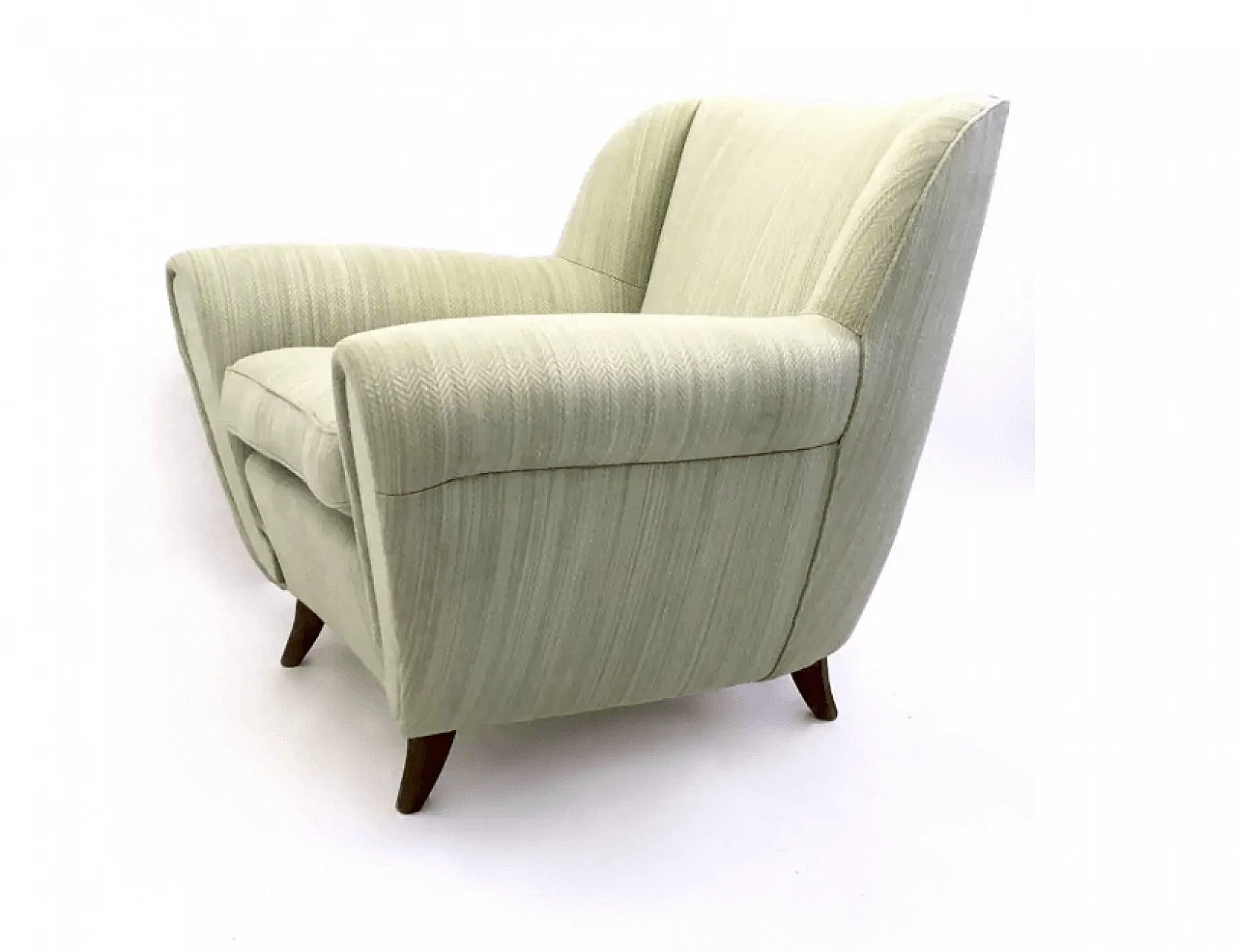 Coppia di poltrone verde chiaro con struttura in legno, anni '50 4