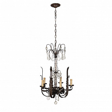 Art Nouveau style wrought iron and glass ceiling lamp, early 20th century