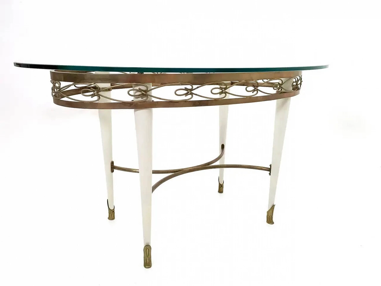 Tavolino in ottone con piano ovale in vetro nello stile di Pierluigi Colli, anni '50 3