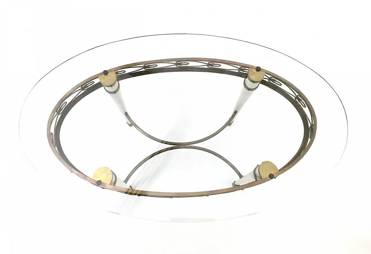 Tavolino in ottone con piano ovale in vetro nello stile di Pierluigi Colli, anni '50 5