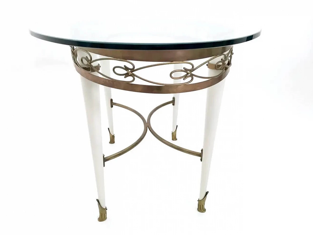 Tavolino in ottone con piano ovale in vetro nello stile di Pierluigi Colli, anni '50 8