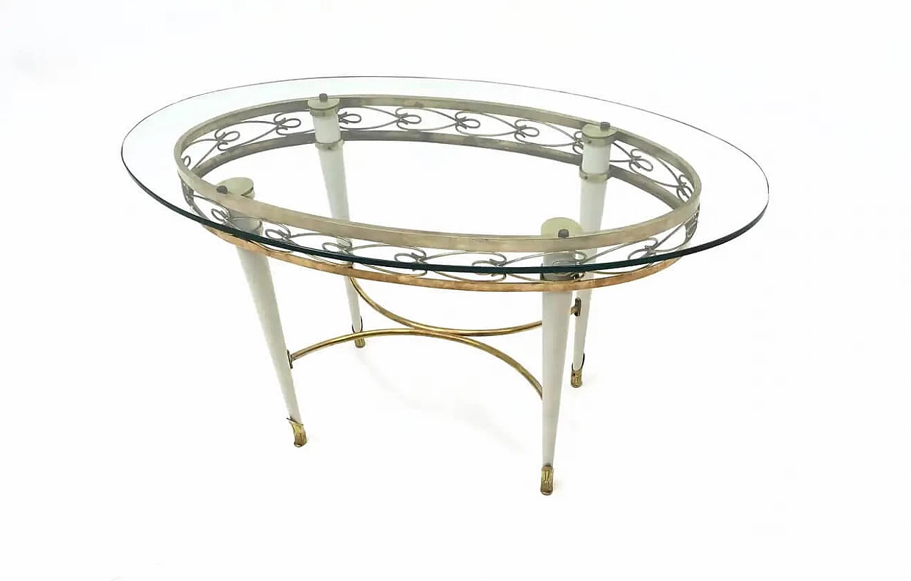 Tavolino in ottone con piano ovale in vetro nello stile di Pierluigi Colli, anni '50 11