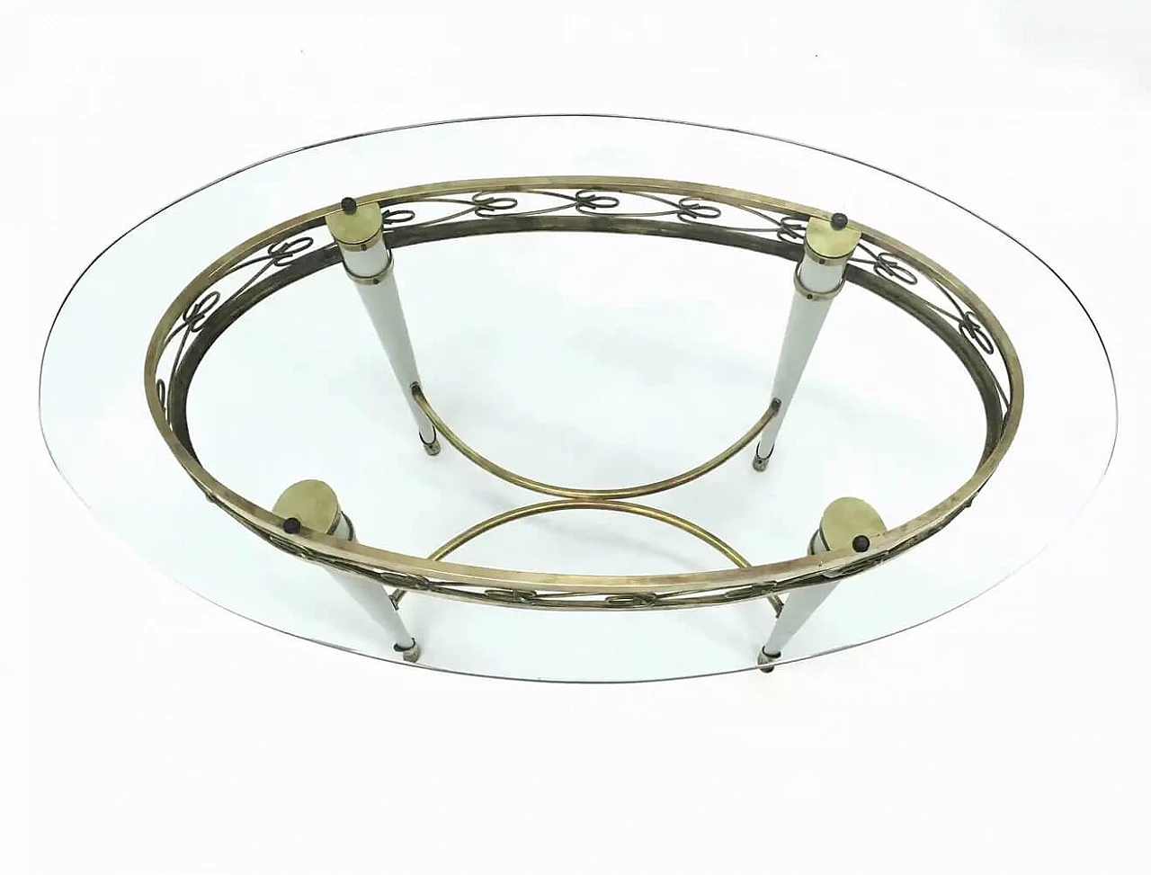 Tavolino in ottone con piano ovale in vetro nello stile di Pierluigi Colli, anni '50 12