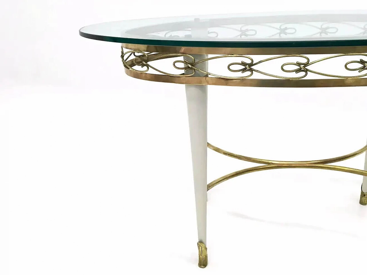 Tavolino in ottone con piano ovale in vetro nello stile di Pierluigi Colli, anni '50 14
