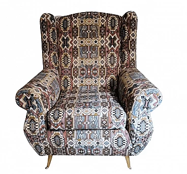 French armchair with patterned fabric handmade on a frame, 1970s