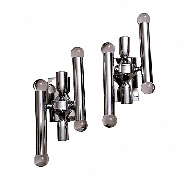 Coppia di applique in ottone cromato di Gaetano Sciolari, anni '60