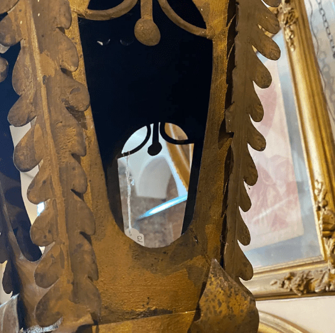 Lanterna in ferro dipinta in oro e blu stile Art Nouveau, primo '900 4