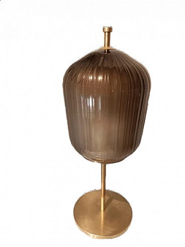 Satin-finished brass and milky glass floor lamp, 2000s
