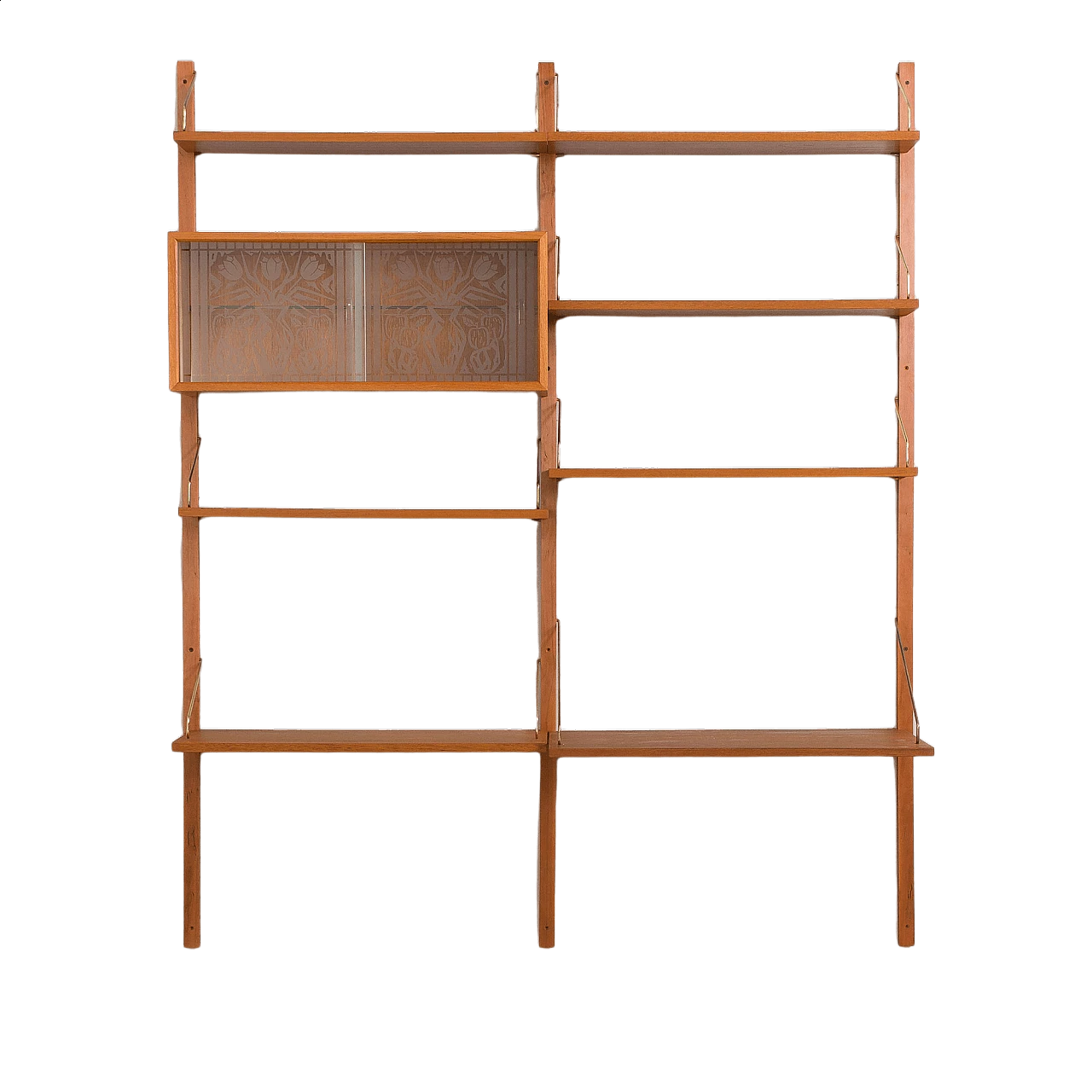 Pensile in teak di Poul Cadovius con mobile in vetro e mensola-scrivania, anni '60 14