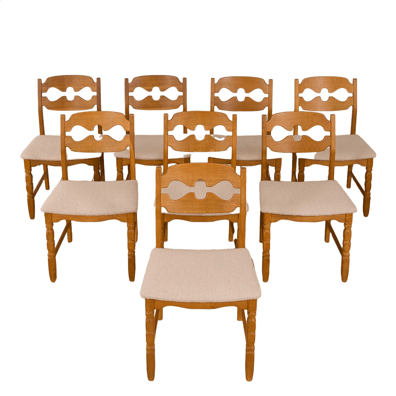 Set of 8 oak dining chairs Henning Kjaernulf Razorblade, 1960s 15