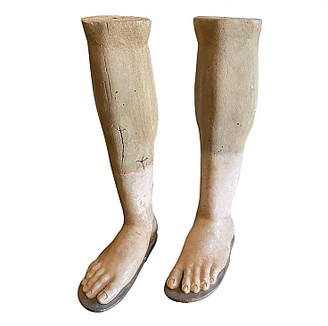 Hand-carved and lacquered wooden feet, mid-19th century