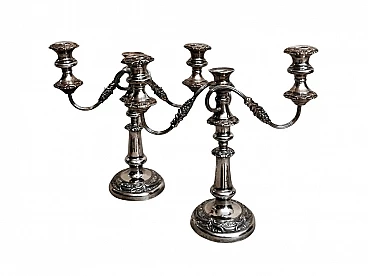 Pair of Victorian silver-plated 3-flame convertible candlesticks, 19th century