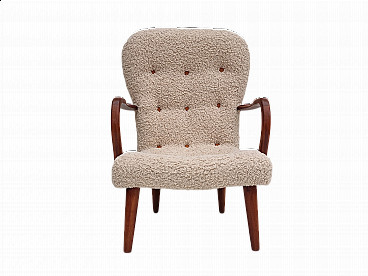 Danish beechwood and fabric armchair, 1950s