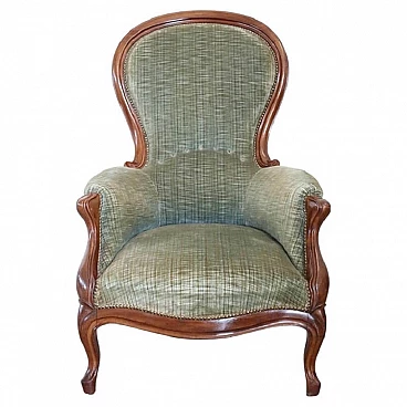 Louis Philippe style armchair in walnut and velvet, 19th century