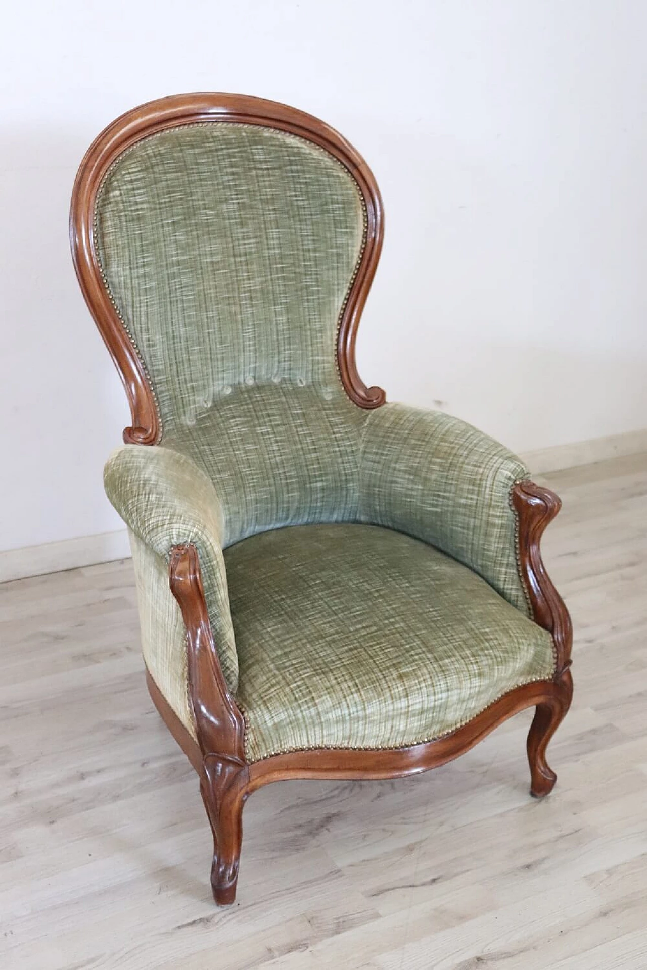 Louis Philippe style armchair in walnut and velvet, 19th century 2