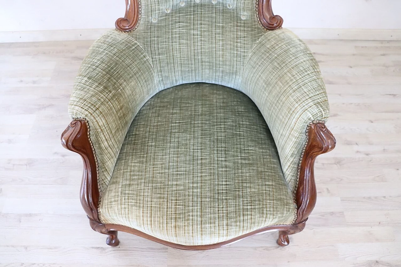 Louis Philippe style armchair in walnut and velvet, 19th century 5