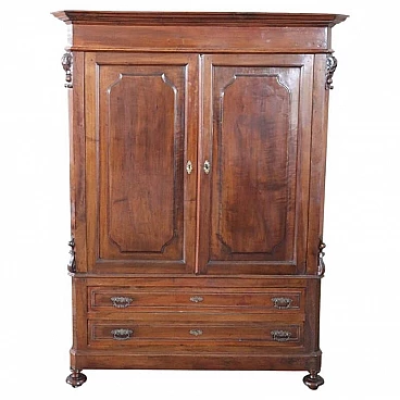 Solid walnut wardrobe with drawers, 19th century