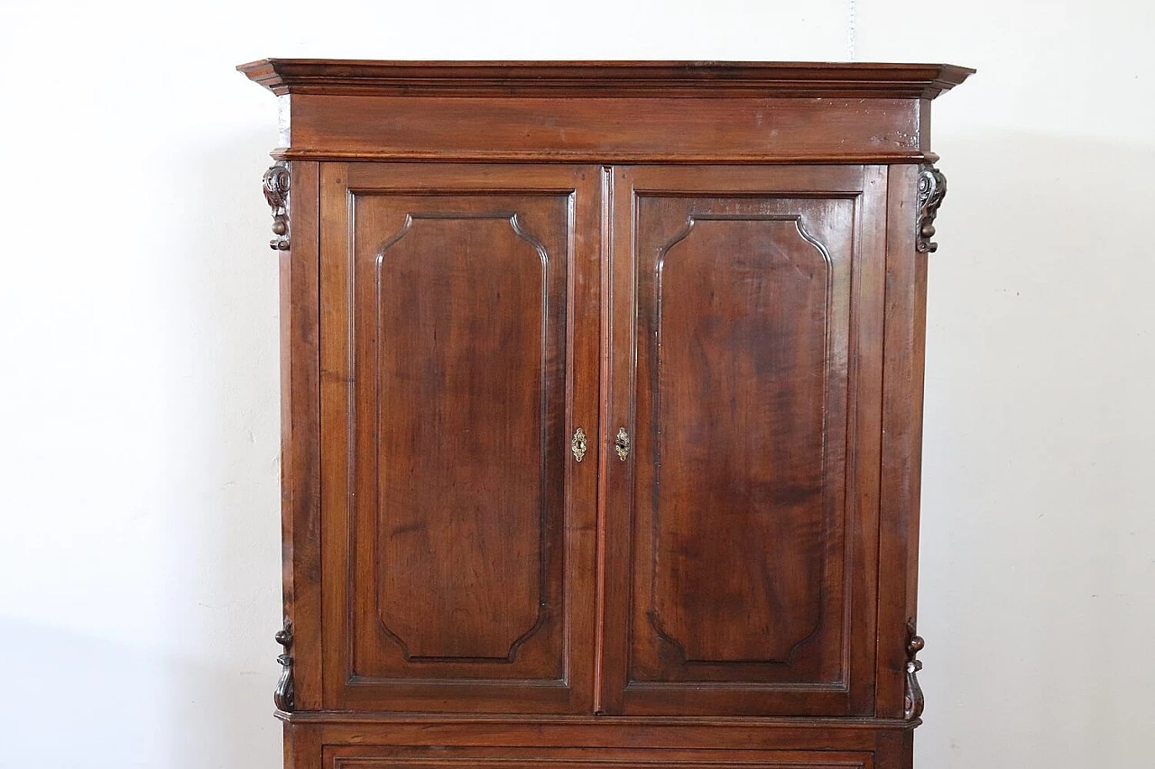 Solid walnut wardrobe with drawers, 19th century 3