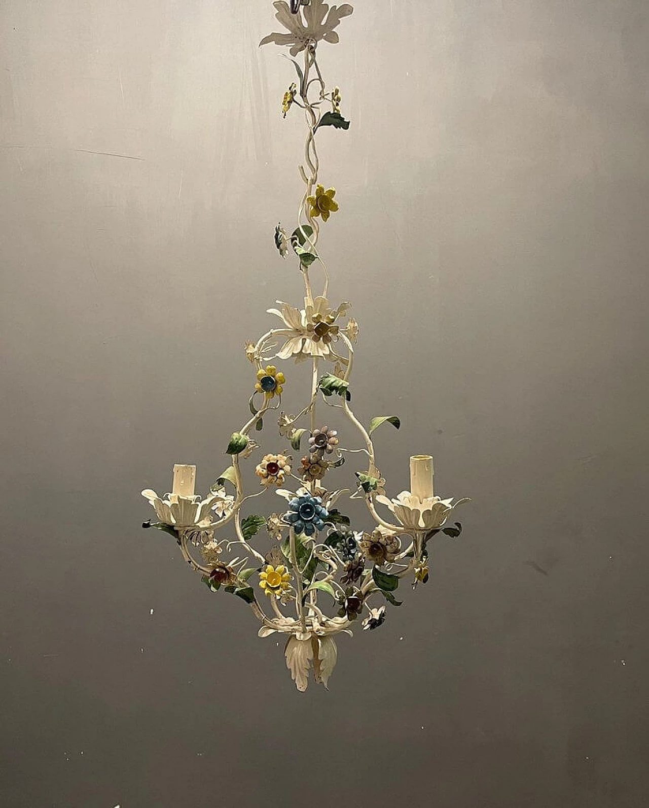 Tole chandelier with flowers, 1960s 1