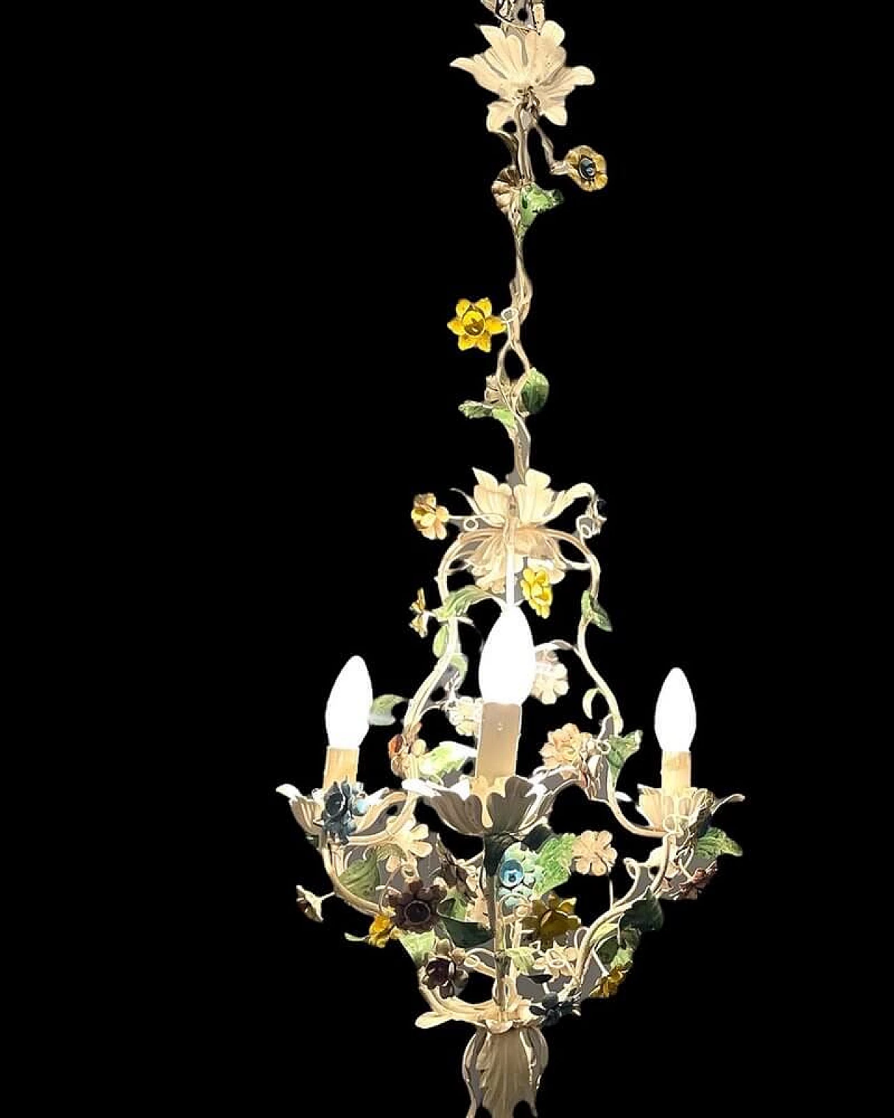 Tole chandelier with flowers, 1960s 5