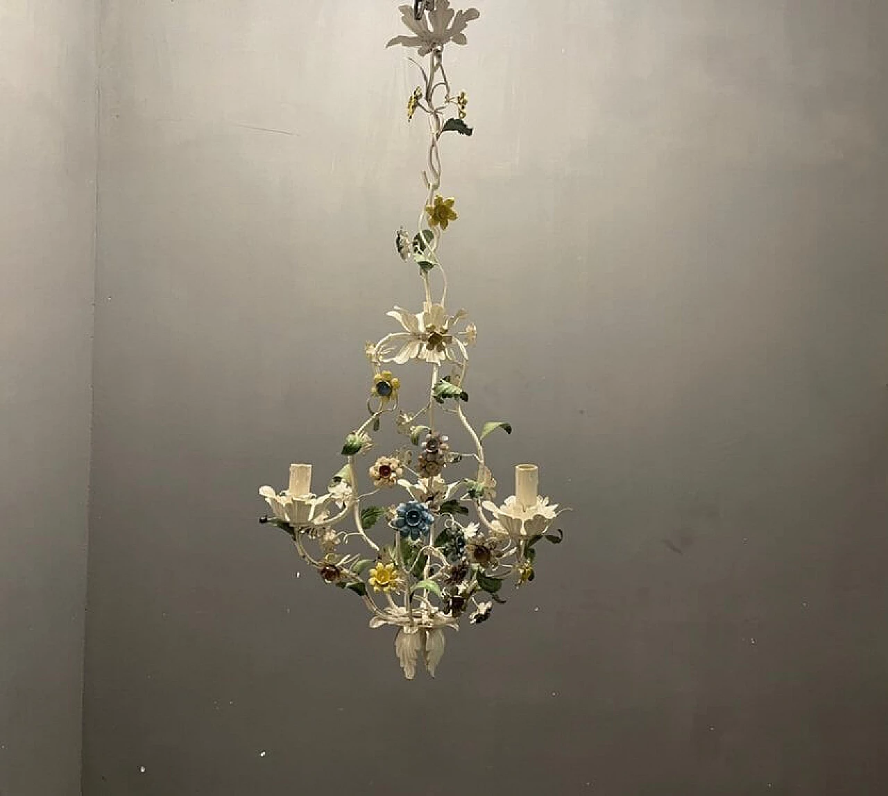 Tole chandelier with flowers, 1960s 7