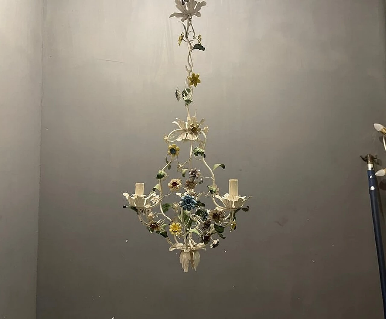 Tole chandelier with flowers, 1960s 8