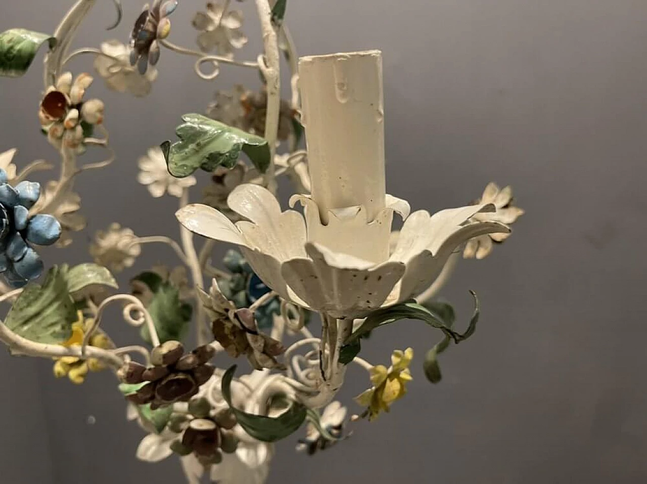 Tole chandelier with flowers, 1960s 9