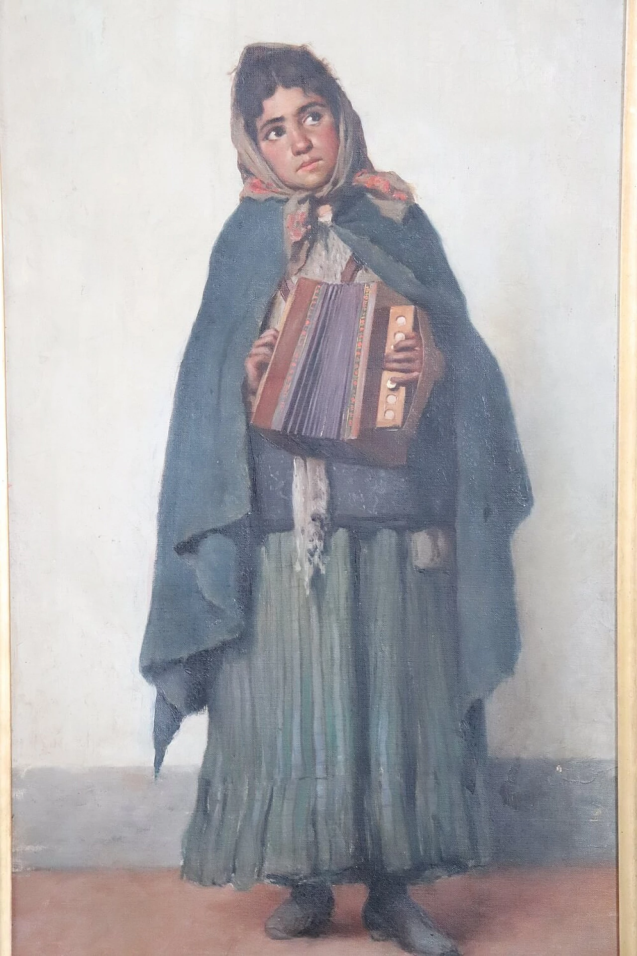 Oil on canvas depicting little girl with accordion by Angelo Vernazza, 20th century 2