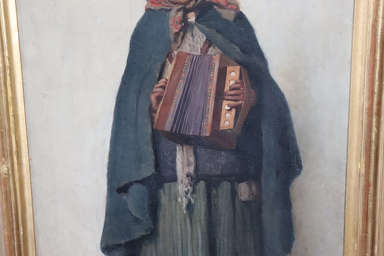 Oil on canvas depicting little girl with accordion by Angelo Vernazza, 20th century 3