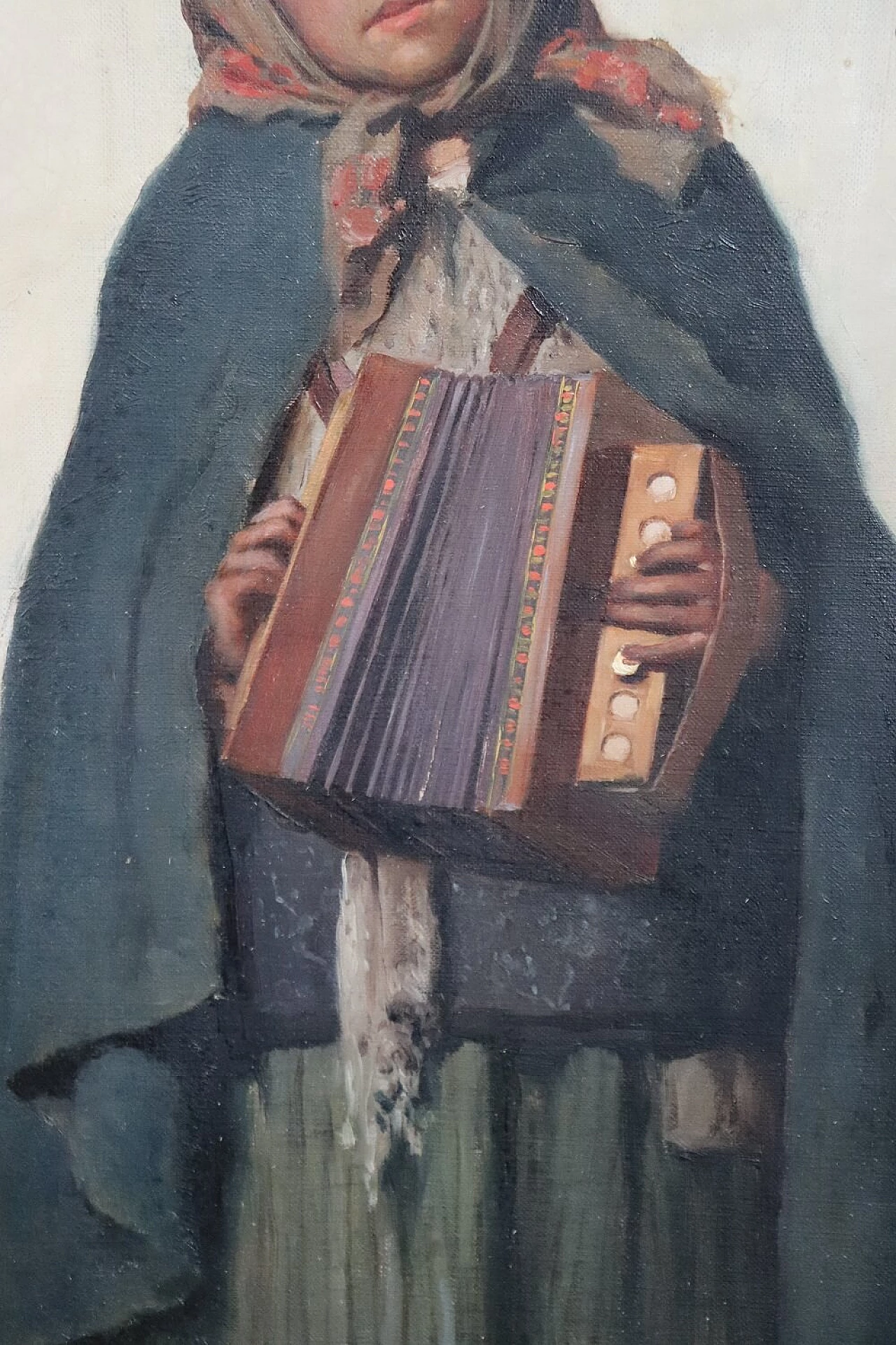 Oil on canvas depicting little girl with accordion by Angelo Vernazza, 20th century 6