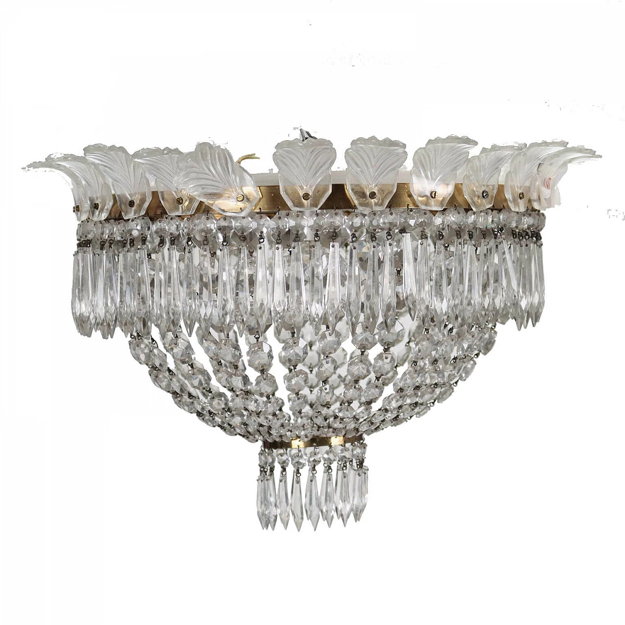Lampadario stile Baccarat con pendenti in vetro, inizio '900 1