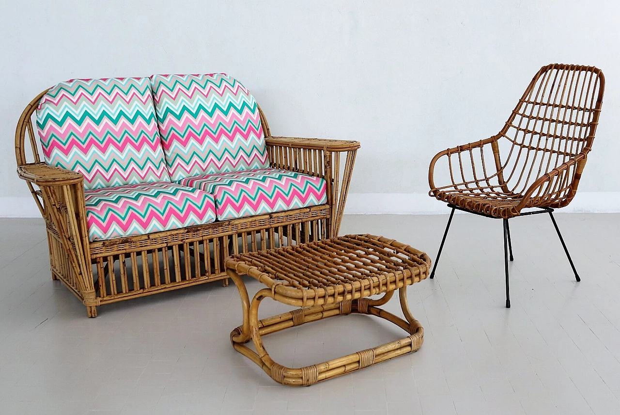 2-seater bamboo and rattan sofa, 1970s 2