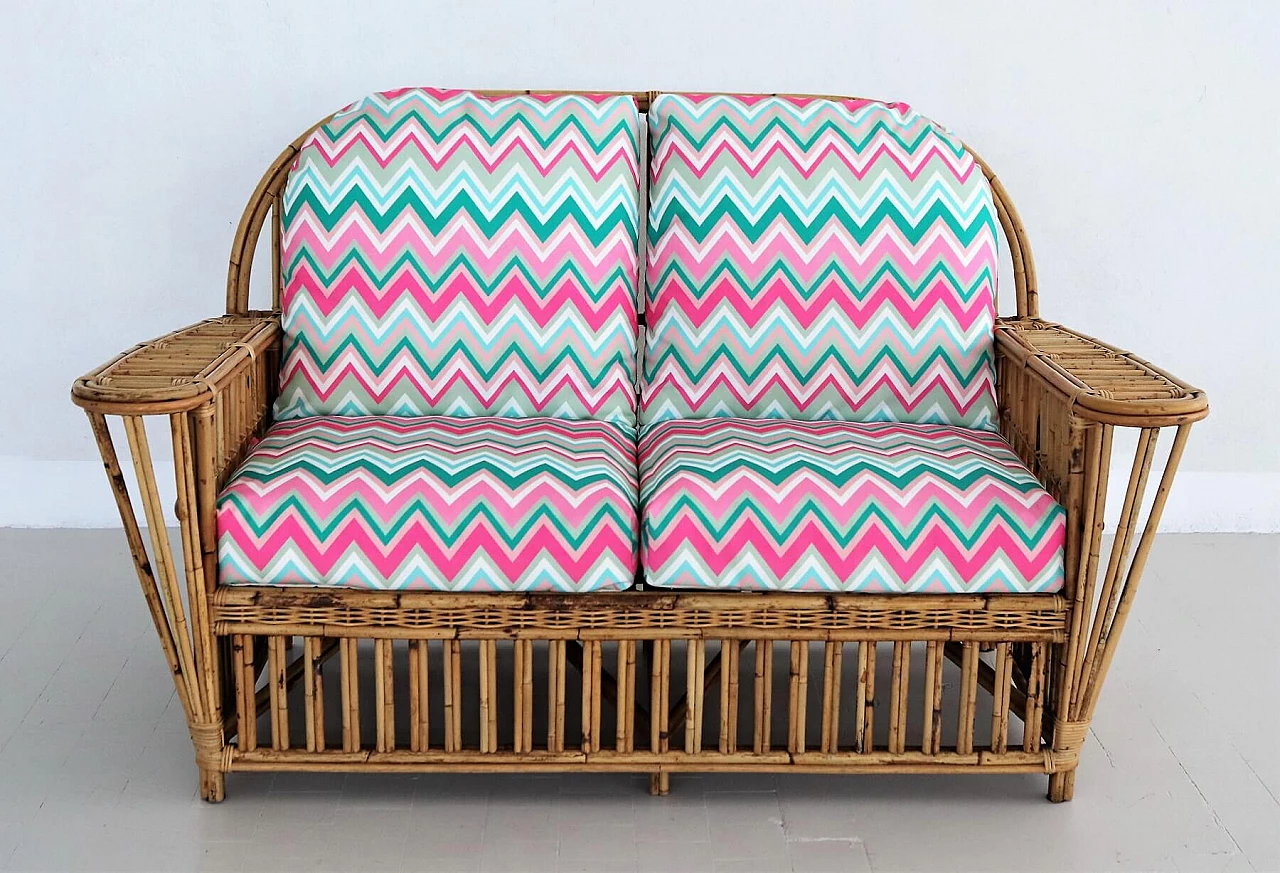 2-seater bamboo and rattan sofa, 1970s 3