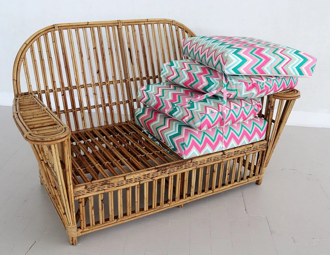 2-seater bamboo and rattan sofa, 1970s 11