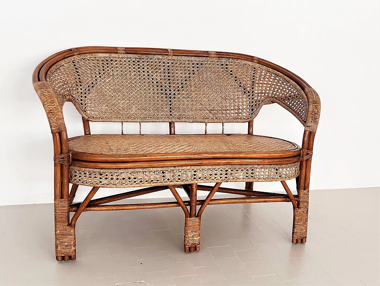 2-seater bamboo and rattan sofa, 1970s 2