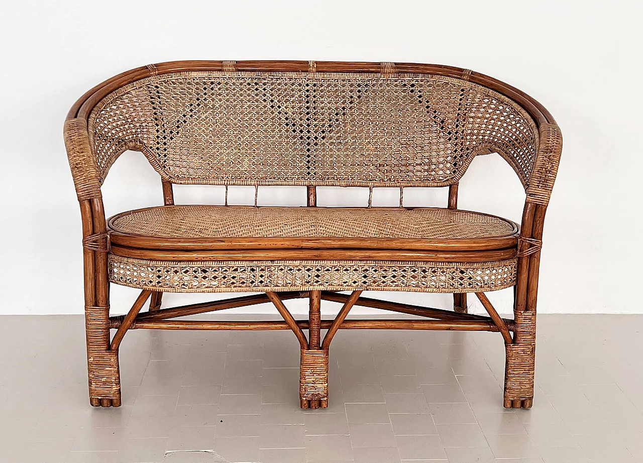 2-seater bamboo and rattan sofa, 1970s 3