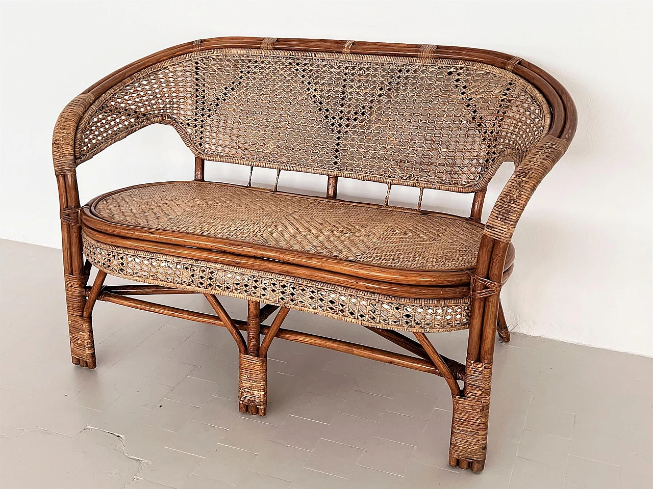 2-seater bamboo and rattan sofa, 1970s 4