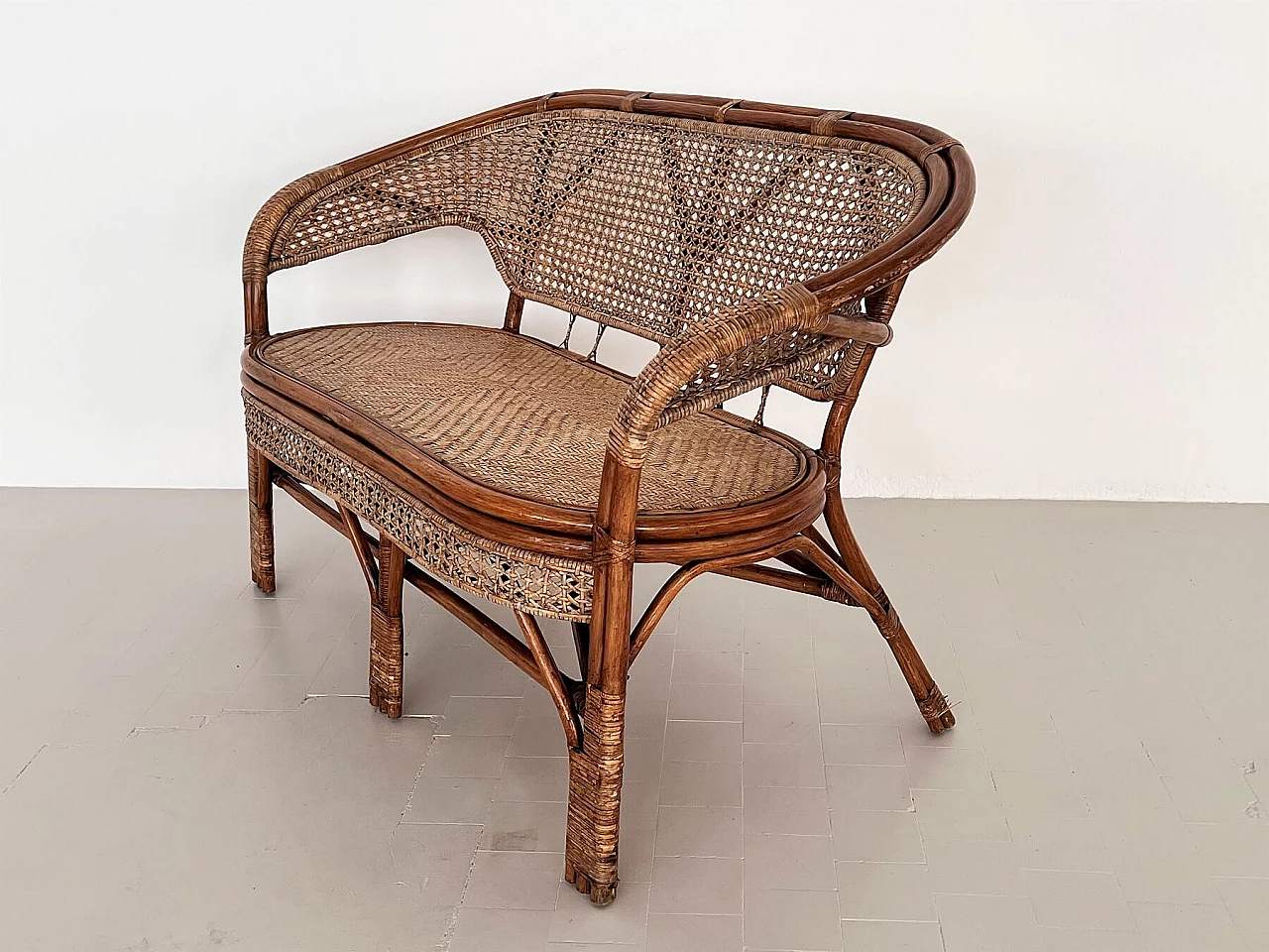 2-seater bamboo and rattan sofa, 1970s 5