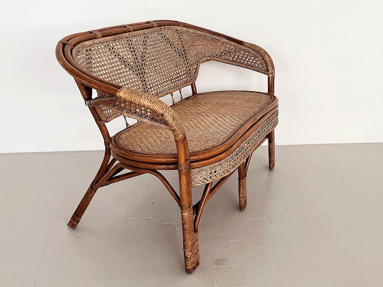 2-seater bamboo and rattan sofa, 1970s 6