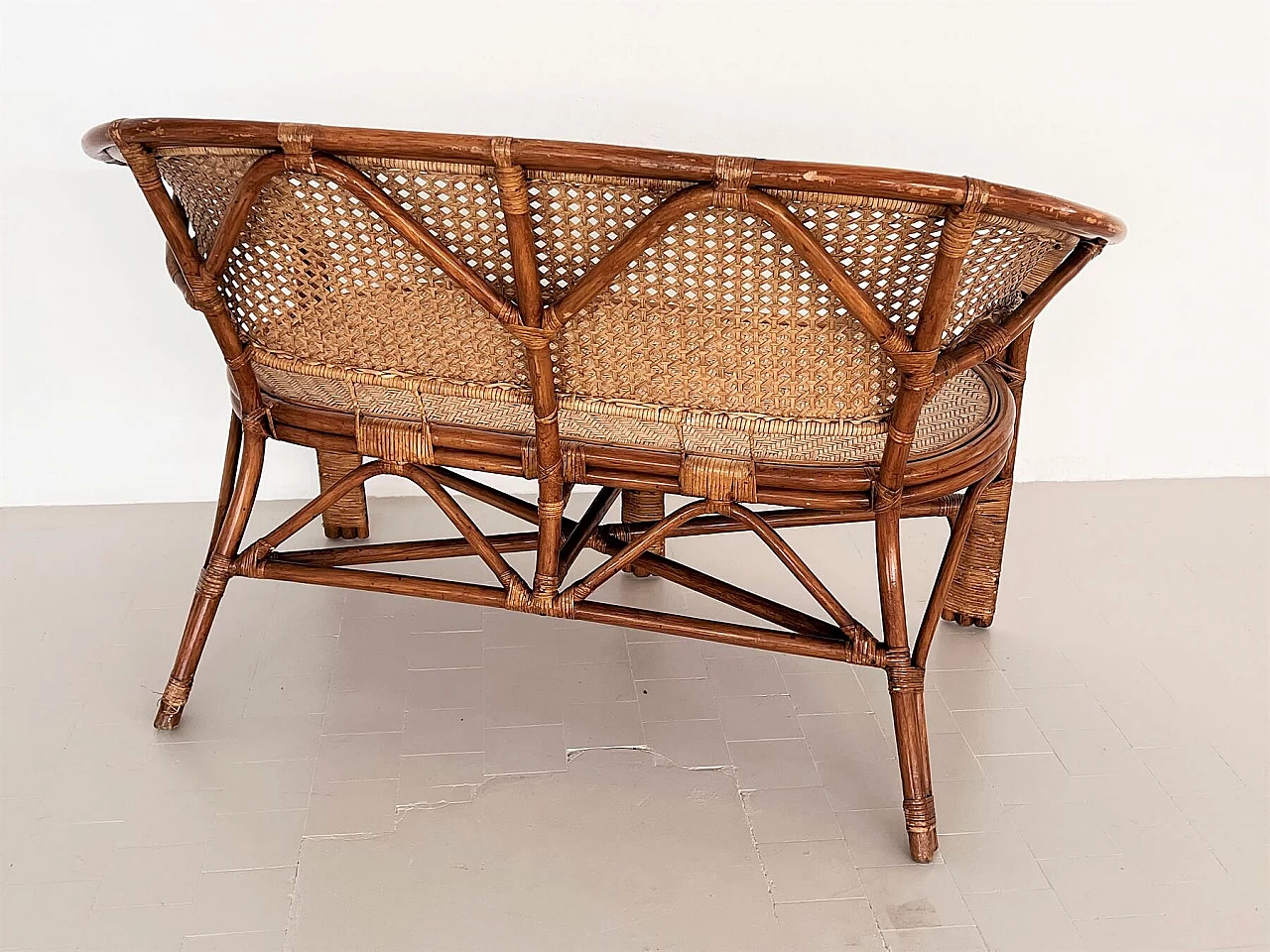 2-seater bamboo and rattan sofa, 1970s 8