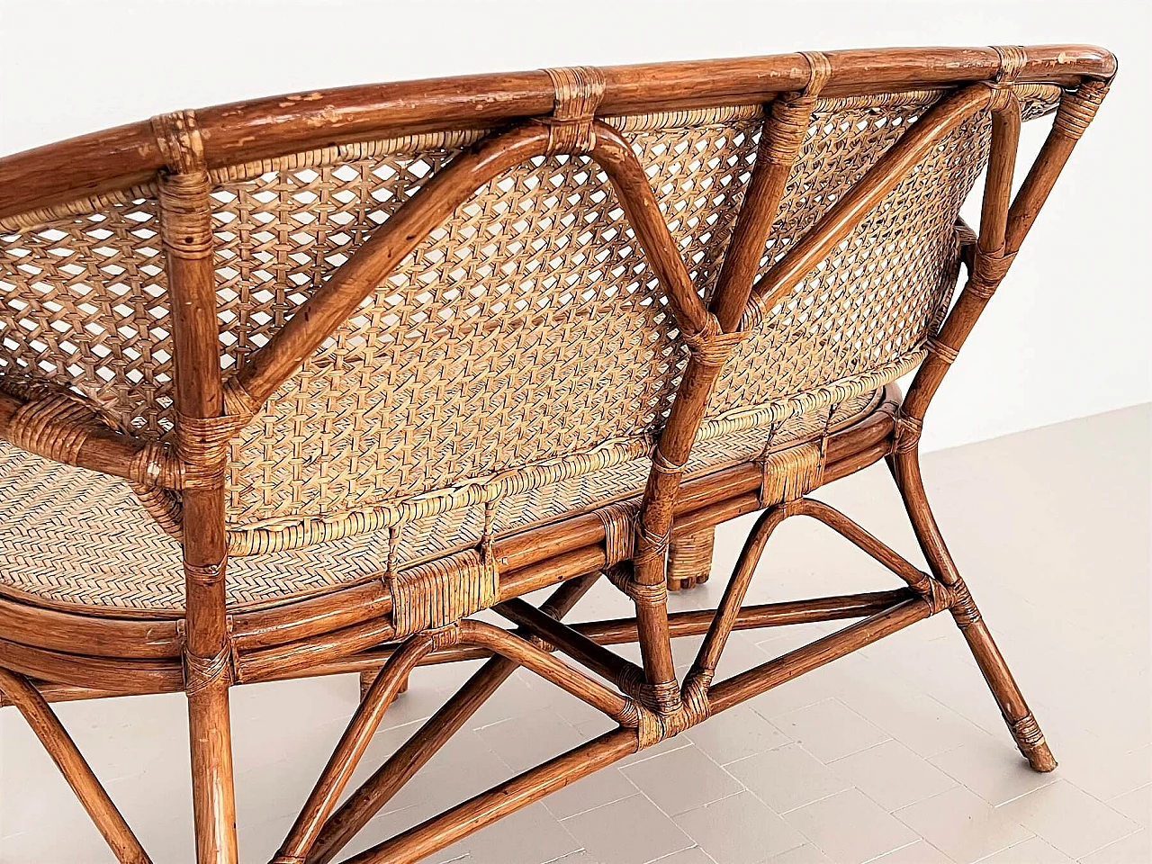 2-seater bamboo and rattan sofa, 1970s 10