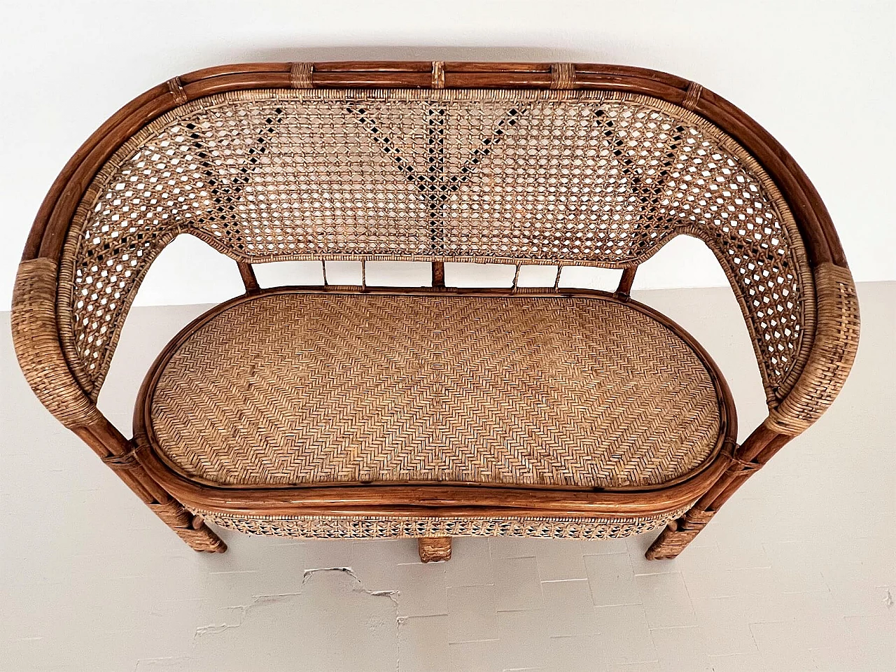 2-seater bamboo and rattan sofa, 1970s 11