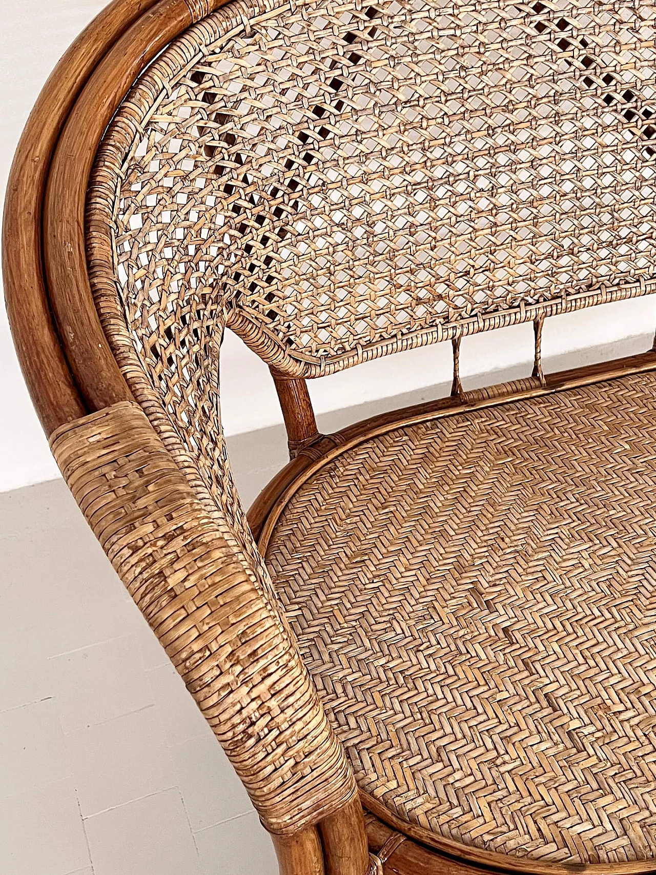 2-seater bamboo and rattan sofa, 1970s 14