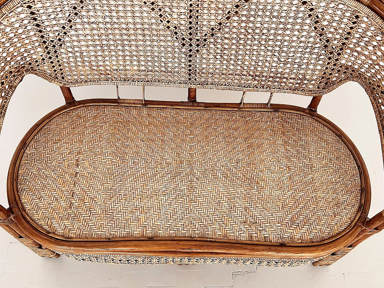 2-seater bamboo and rattan sofa, 1970s 16