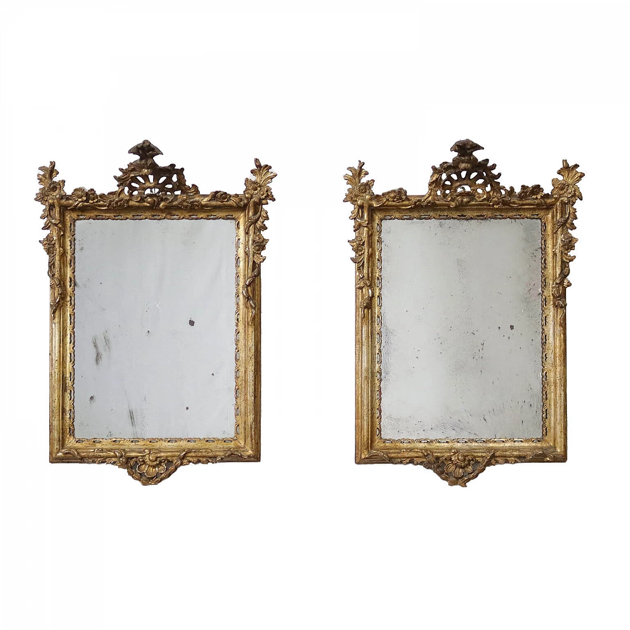 Coppia di specchiere Liberty in legno dorato, inizio '900 1